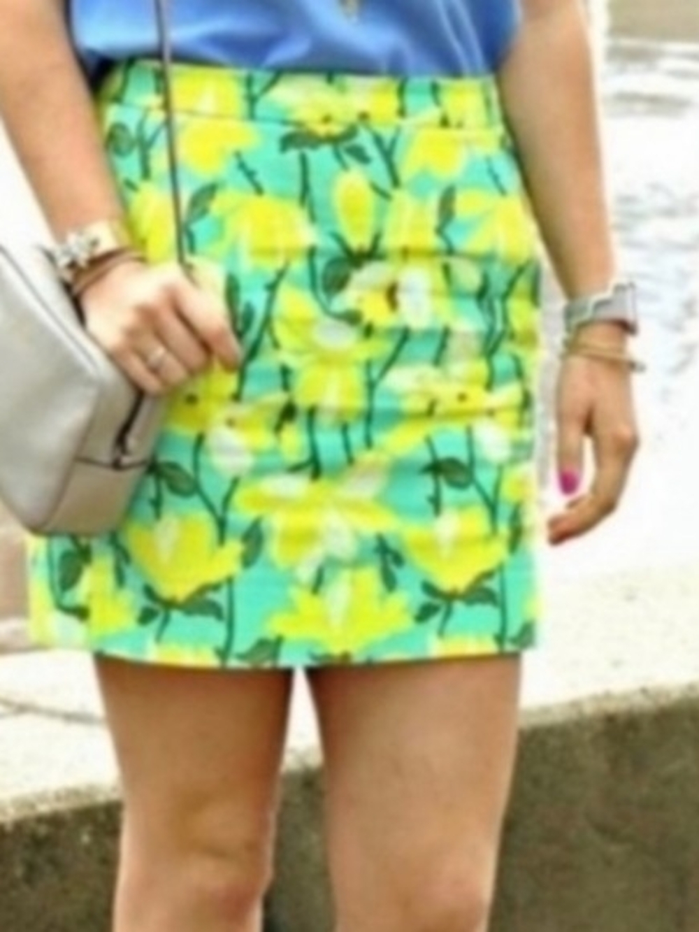 J. Crew Yellow Floral Mini Skirt on Aqua Ground